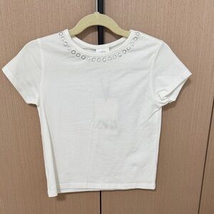 Zara White Top with Rhinestone Accents